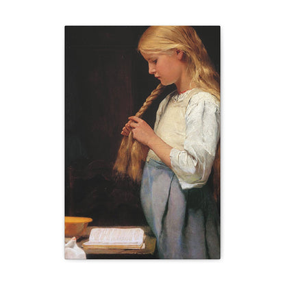 Albert Anker (1831-1910) Girl Braiding Her Hair 1887 - Canvas Wall Art-12" x 18"-The Sticker Space