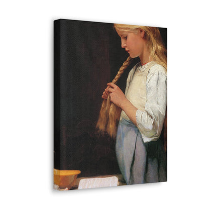 Albert Anker (1831-1910) Girl Braiding Her Hair 1887 - Canvas Wall Art-The Sticker Space