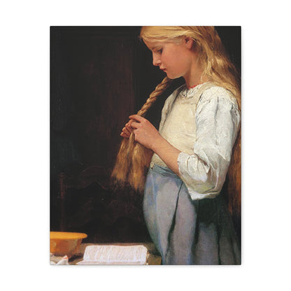 Albert Anker (1831-1910) Girl Braiding Her Hair 1887 - Canvas Wall Art-16″ x 20″-The Sticker Space