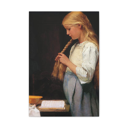 Albert Anker (1831-1910) Girl Braiding Her Hair 1887 - Canvas Wall Art-16″ x 24″-The Sticker Space