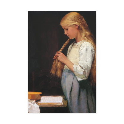 Albert Anker (1831-1910) Girl Braiding Her Hair 1887 - Canvas Wall Art-20″ x 30″-The Sticker Space