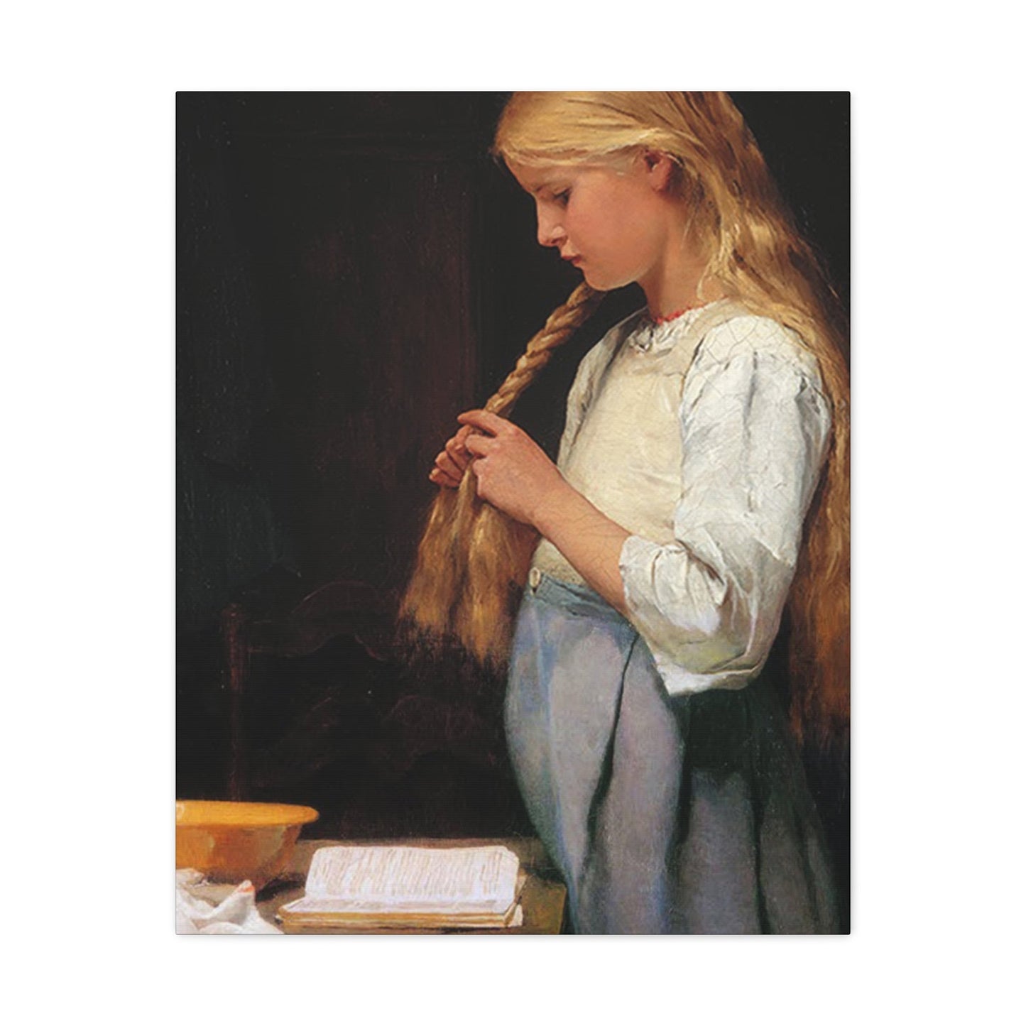 Albert Anker (1831-1910) Girl Braiding Her Hair 1887 - Canvas Wall Art-24″ x 30″-The Sticker Space