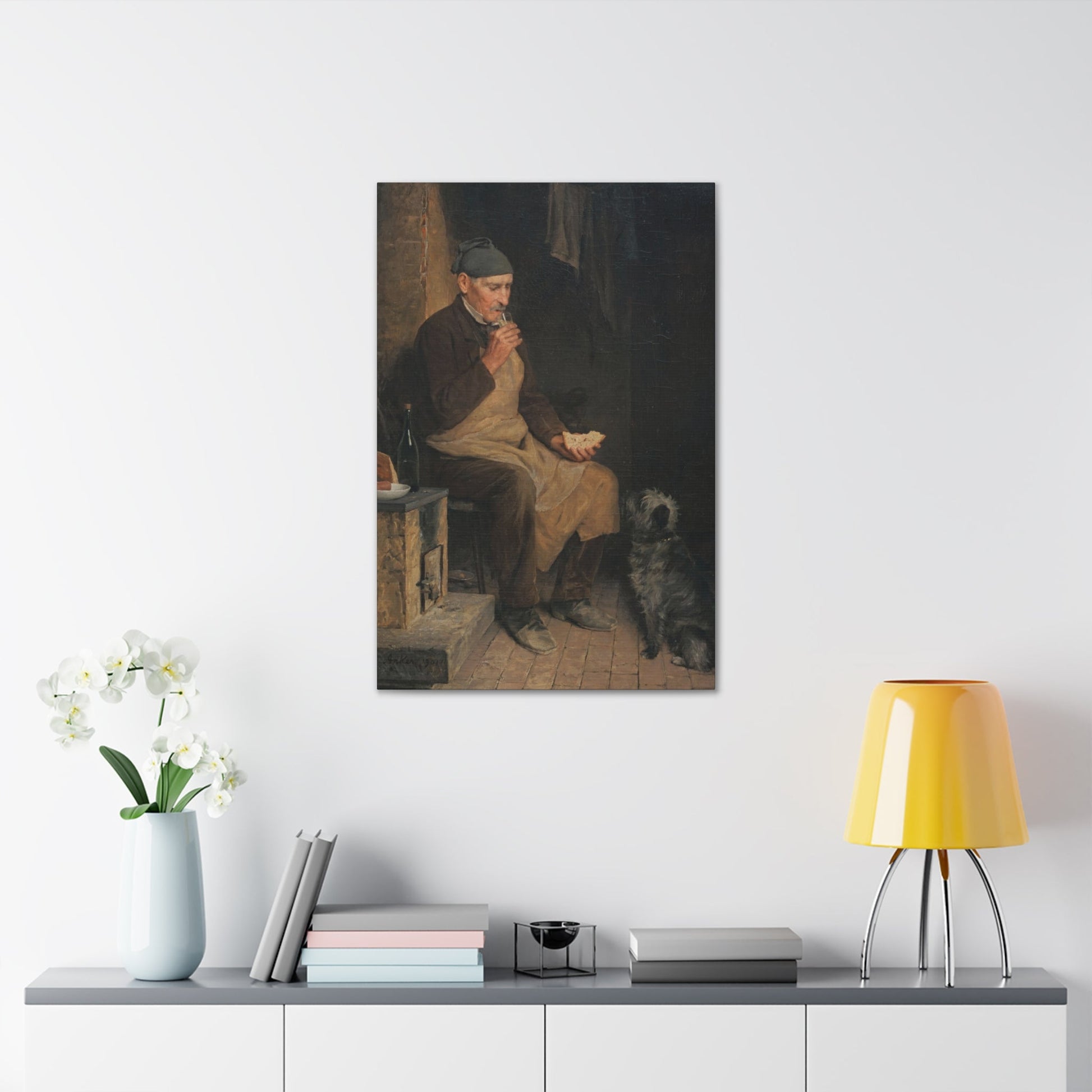 Albert Anker (1831-1910) Old Man Taking a Rest 1901 - Canvas Wall Art-The Sticker Space