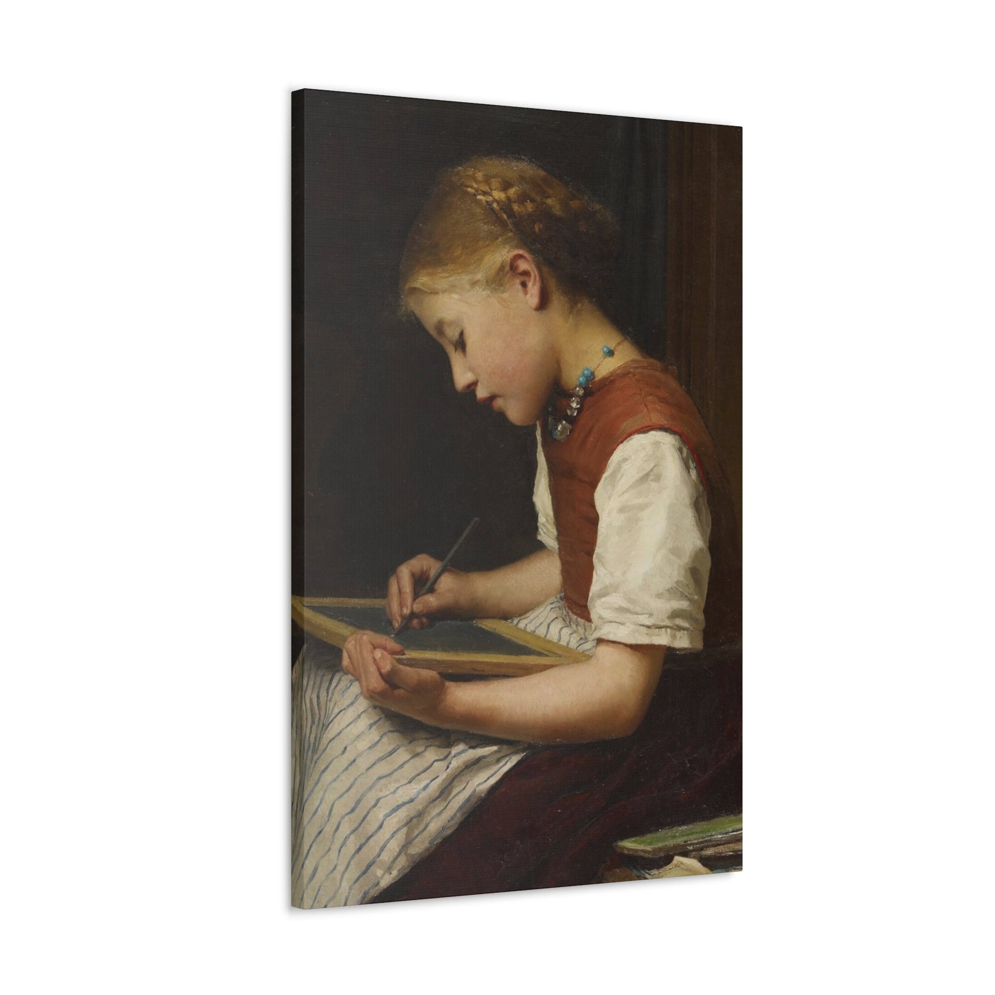 Albert Anker (1831-1910) Schoolgirl with her homework 1879 - Canvas Wall Art-The Sticker Space