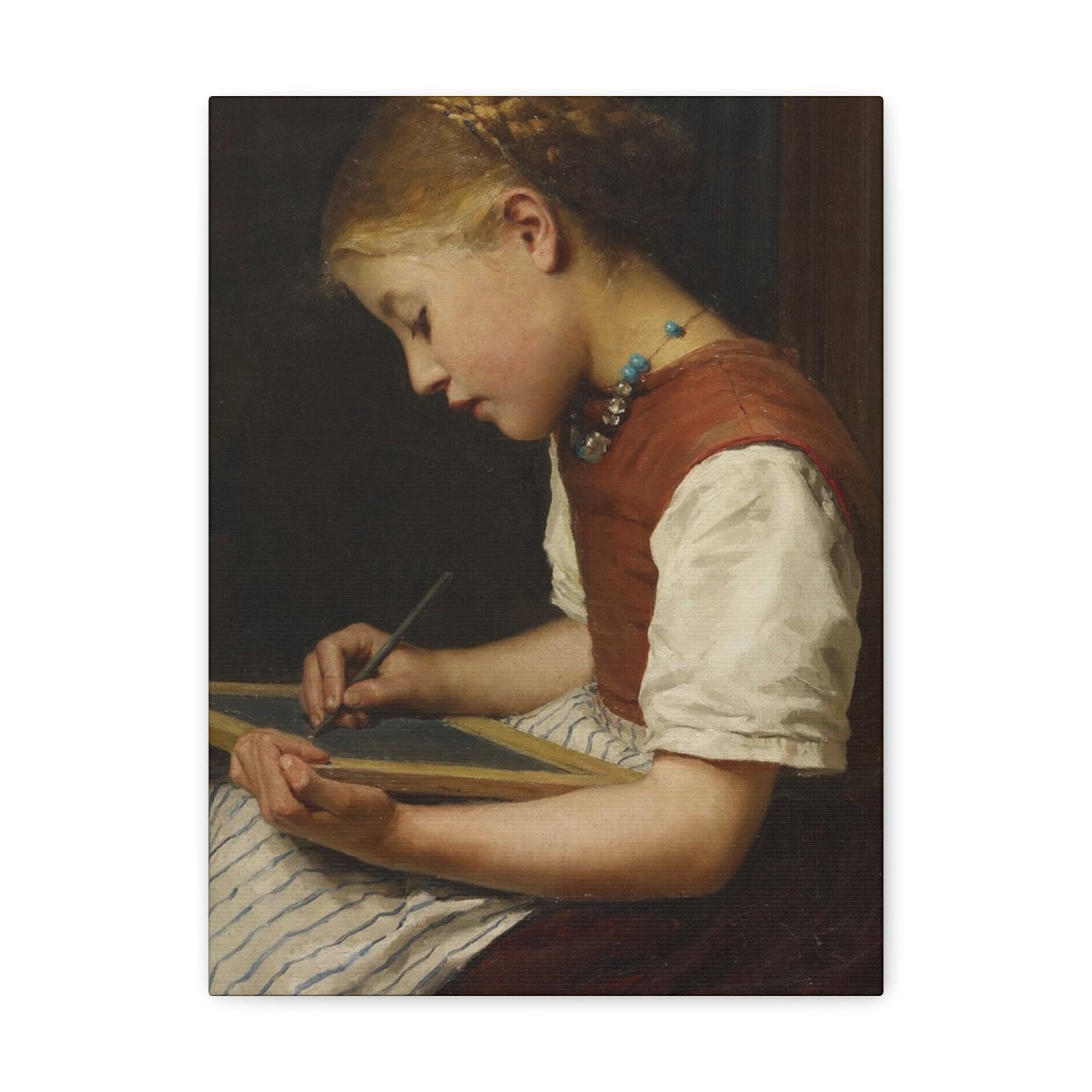 Albert Anker (1831-1910) Schoolgirl with her homework 1879 - Canvas Wall Art-12″ x 16″-The Sticker Space