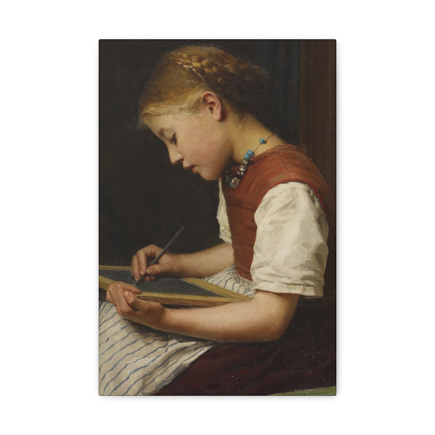 Albert Anker (1831-1910) Schoolgirl with her homework 1879 - Canvas Wall Art-12" x 18"-The Sticker Space