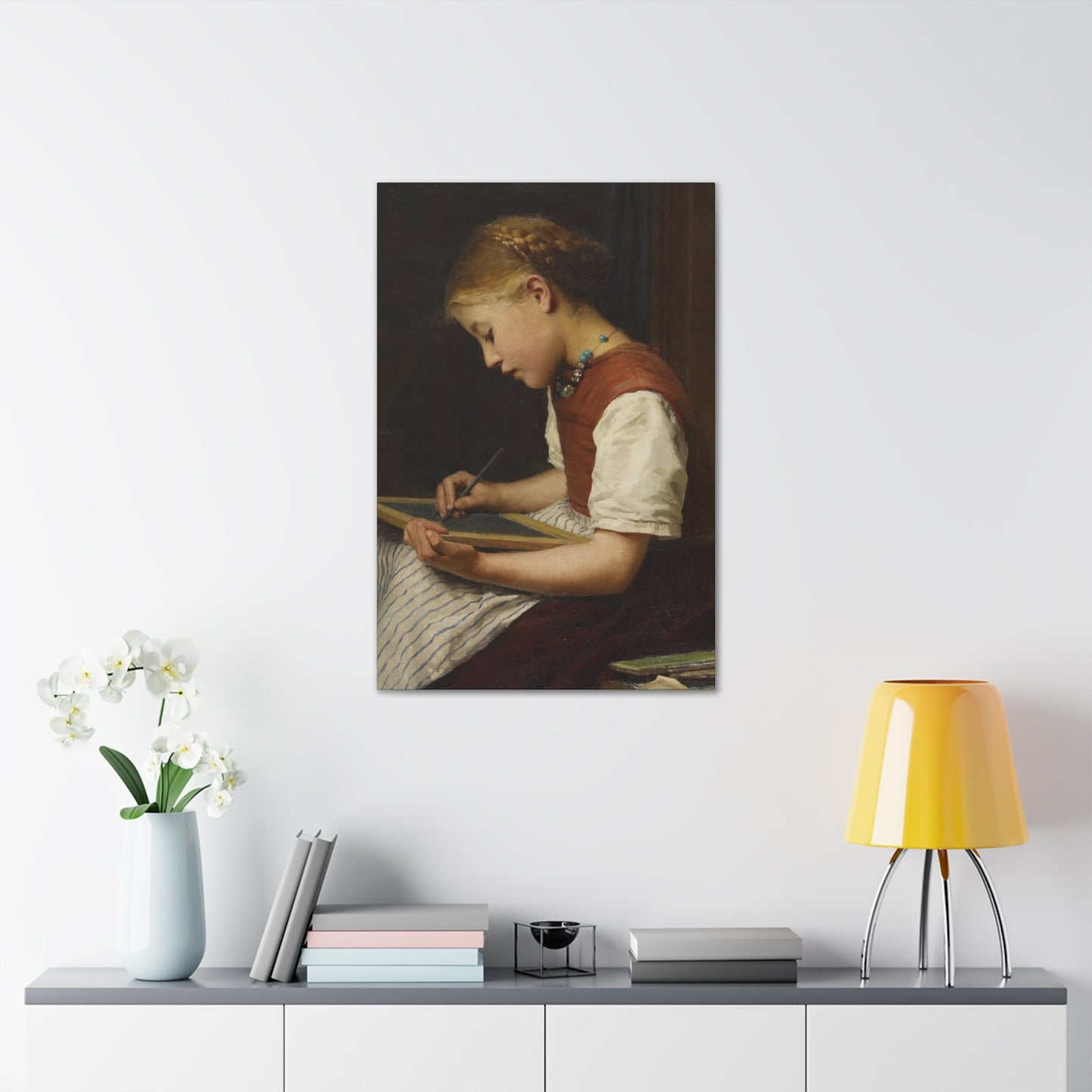 Albert Anker (1831-1910) Schoolgirl with her homework 1879 - Canvas Wall Art-The Sticker Space