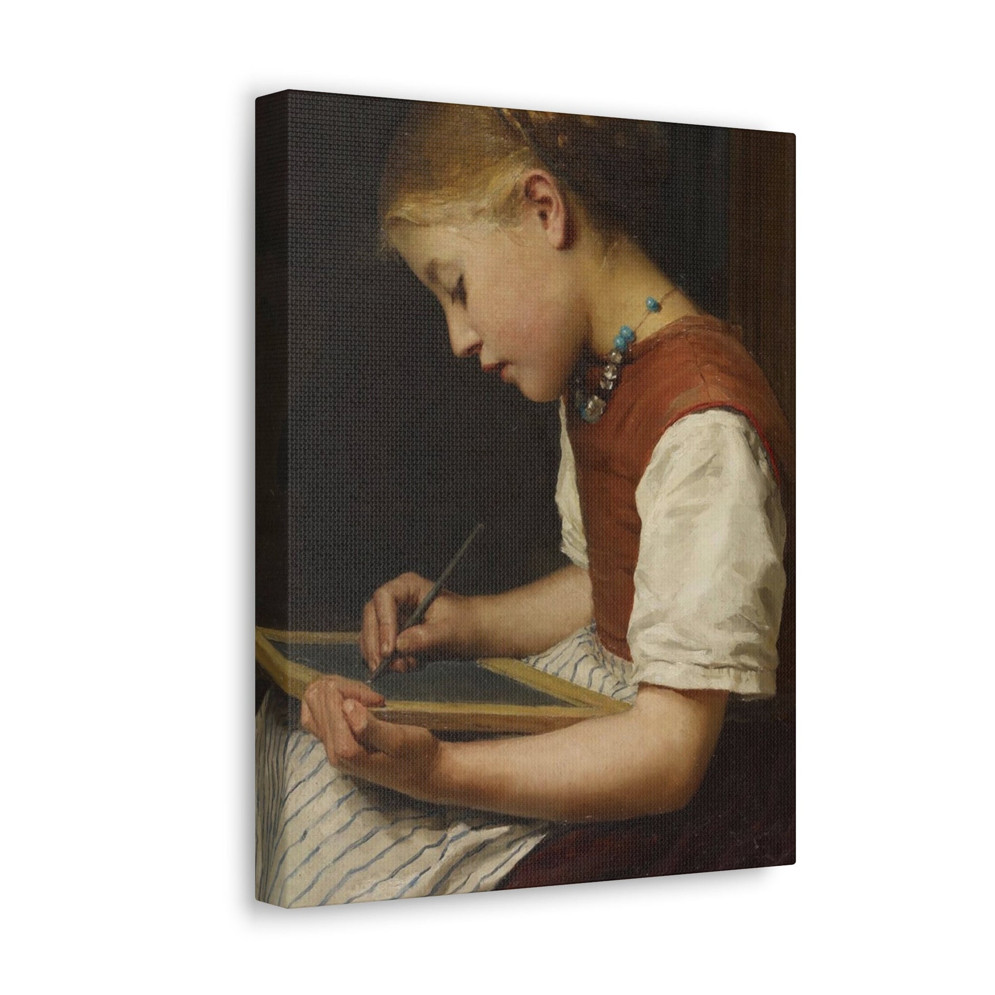 Albert Anker (1831-1910) Schoolgirl with her homework 1879 - Canvas Wall Art-The Sticker Space