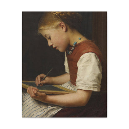 Albert Anker (1831-1910) Schoolgirl with her homework 1879 - Canvas Wall Art-16″ x 20″-The Sticker Space