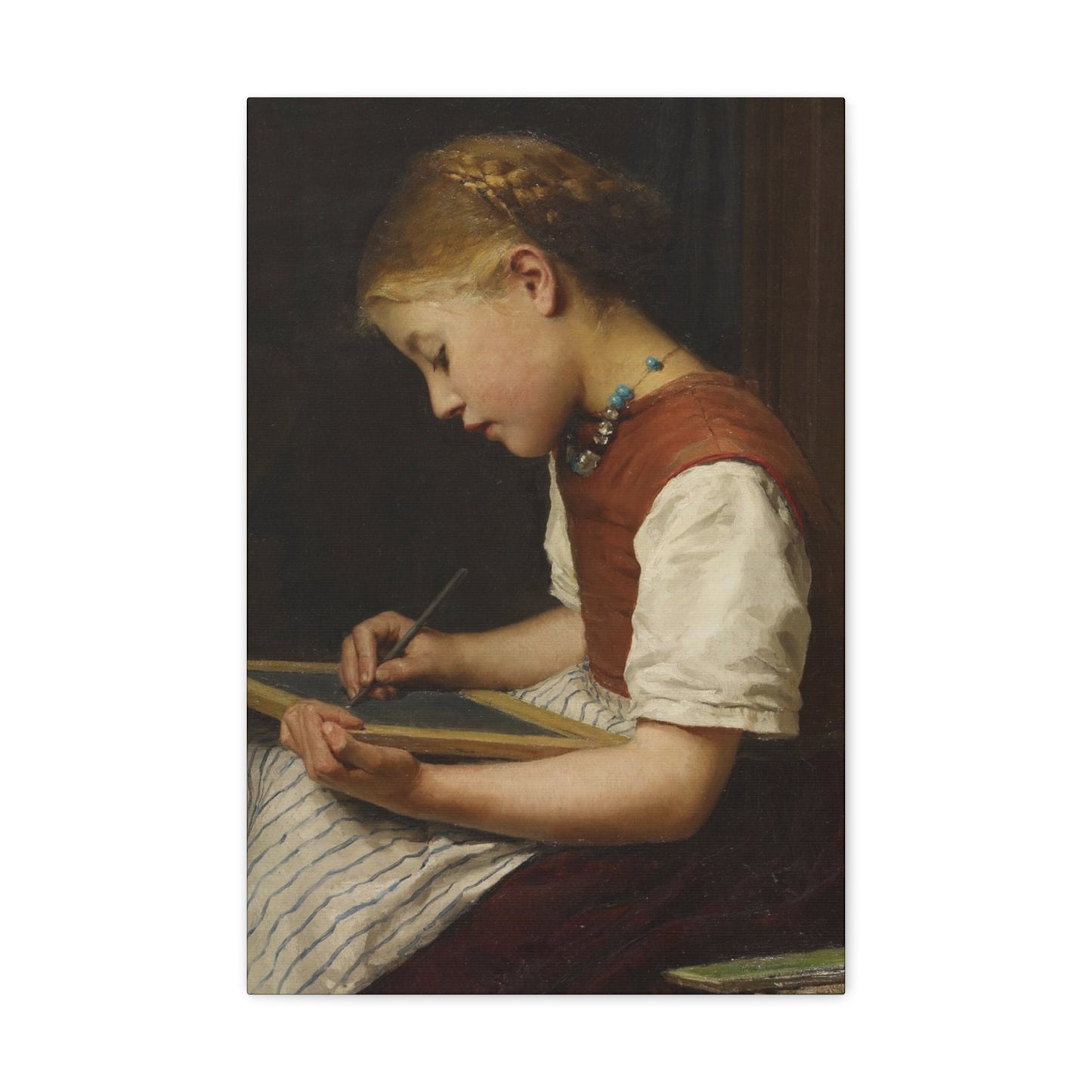 Albert Anker (1831-1910) Schoolgirl with her homework 1879 - Canvas Wall Art-16″ x 24″-The Sticker Space