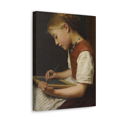 Albert Anker (1831-1910) Schoolgirl with her homework 1879 - Canvas Wall Art-The Sticker Space