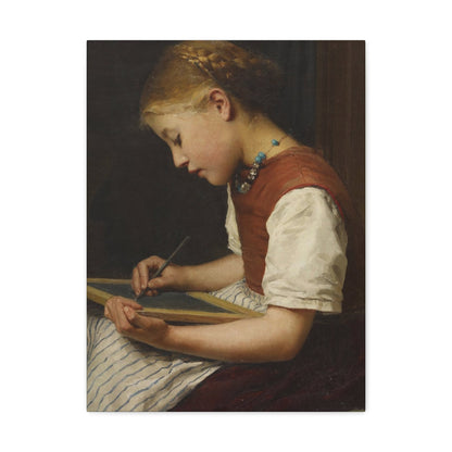 Albert Anker (1831-1910) Schoolgirl with her homework 1879 - Canvas Wall Art-18″ x 24″-The Sticker Space