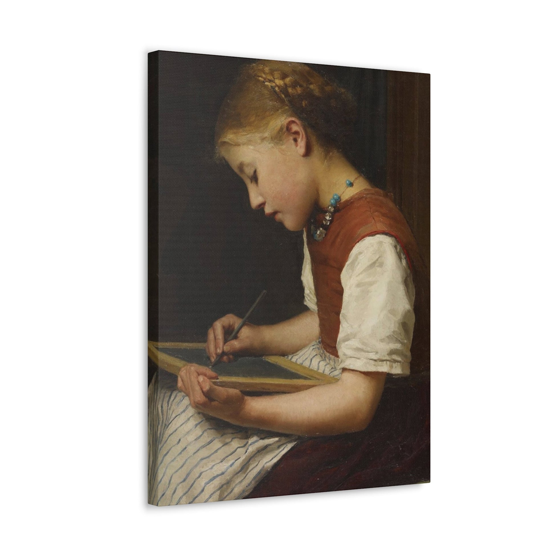 Albert Anker (1831-1910) Schoolgirl with her homework 1879 - Canvas Wall Art-The Sticker Space