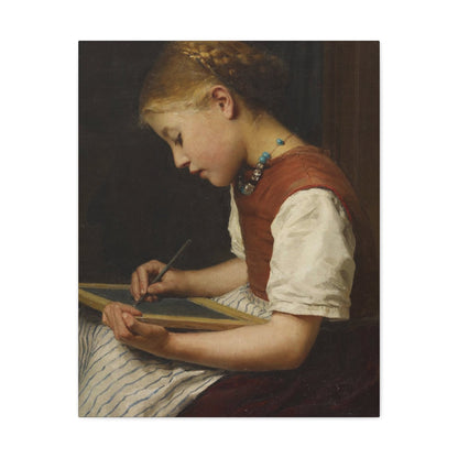 Albert Anker (1831-1910) Schoolgirl with her homework 1879 - Canvas Wall Art-24″ x 30″-The Sticker Space