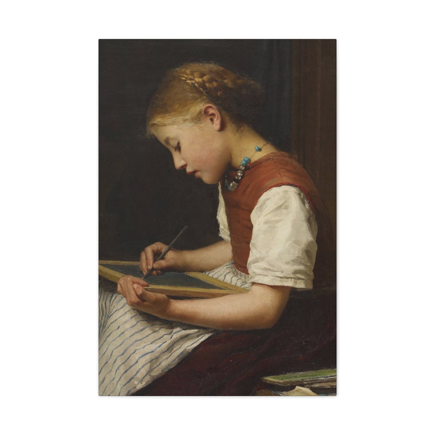 Albert Anker (1831-1910) Schoolgirl with her homework 1879 - Canvas Wall Art-24″ x 36″-The Sticker Space