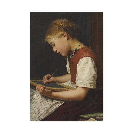 Albert Anker (1831-1910) Schoolgirl with her homework 1879 - Canvas Wall Art-24″ x 36″-The Sticker Space