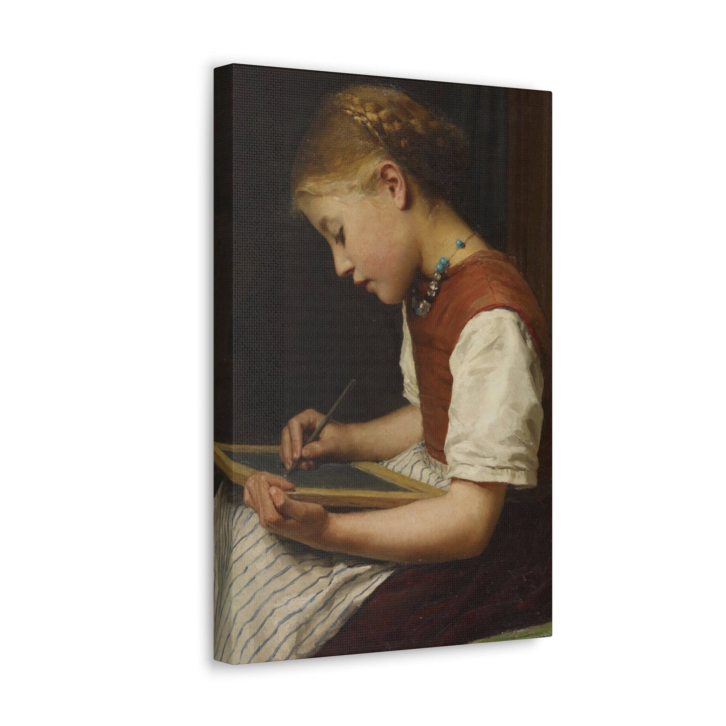 Albert Anker (1831-1910) Schoolgirl with her homework 1879 - Canvas Wall Art-The Sticker Space