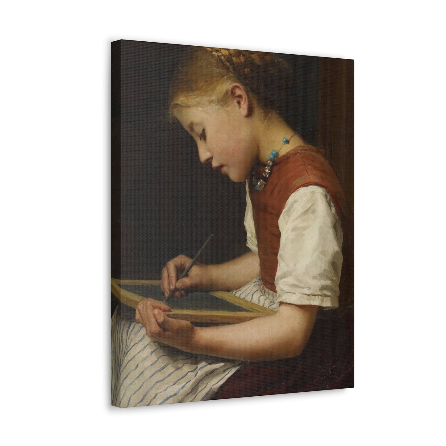 Albert Anker (1831-1910) Schoolgirl with her homework 1879 - Canvas Wall Art-The Sticker Space