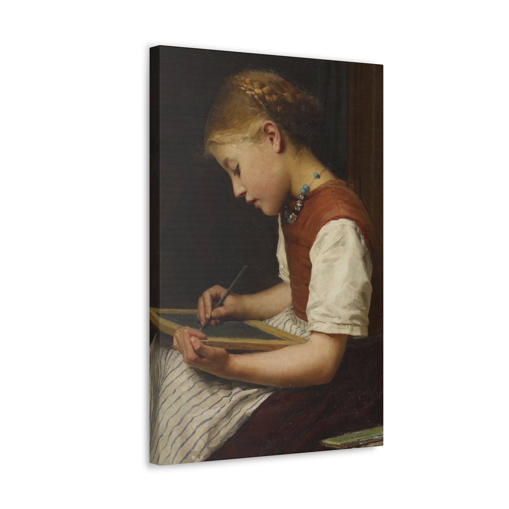 Albert Anker (1831-1910) Schoolgirl with her homework 1879 - Canvas Wall Art-The Sticker Space