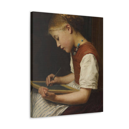 Albert Anker (1831-1910) Schoolgirl with her homework 1879 - Canvas Wall Art-The Sticker Space