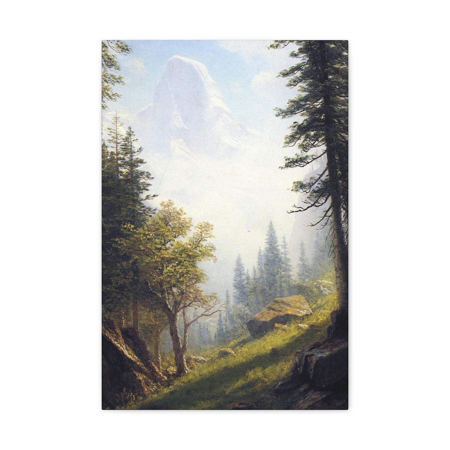 Albert Bierstadt (1830-1902) Among the Bernese Alps laid down on pan - Canvas Wall Art-16″ x 24″-The Sticker Space