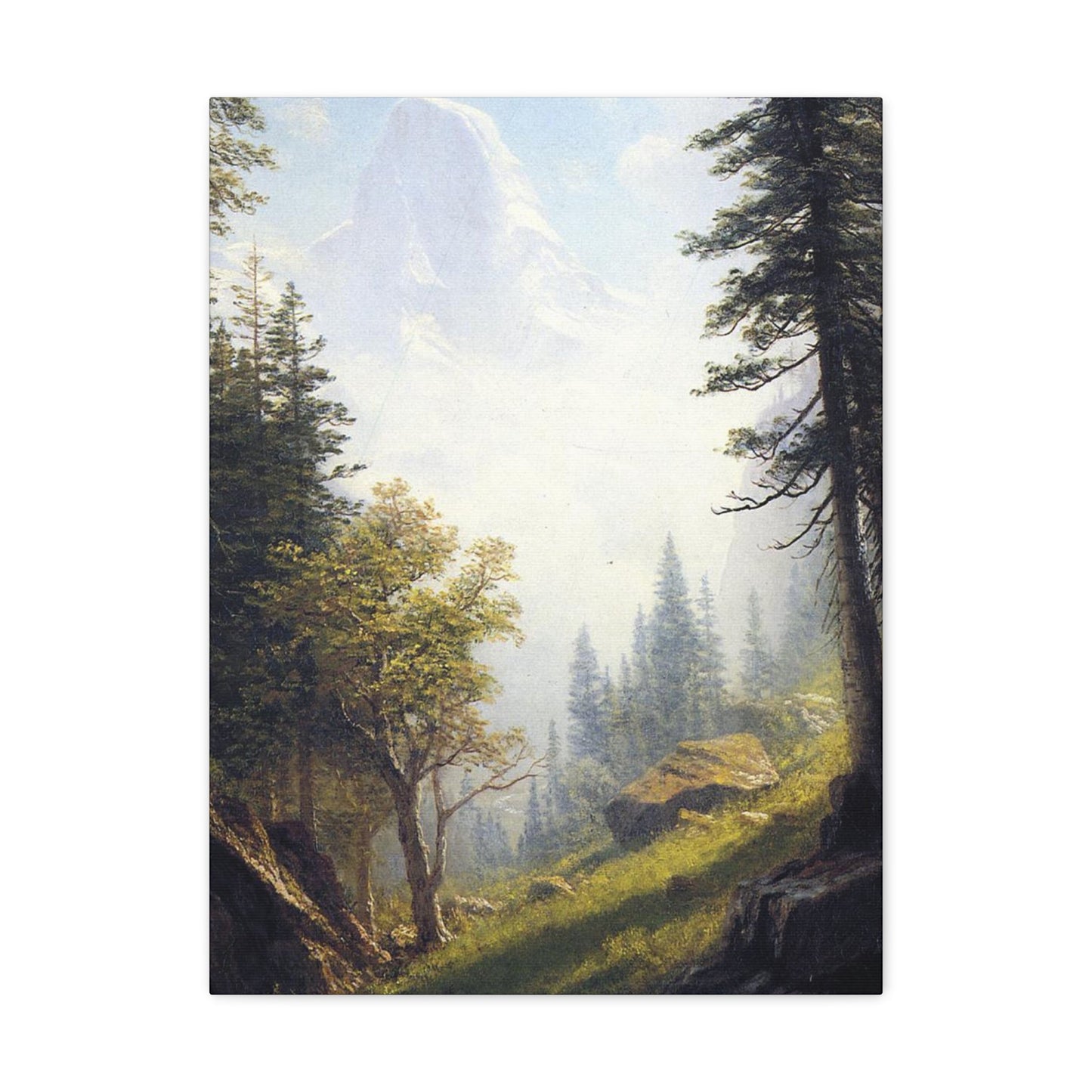 Albert Bierstadt (1830-1902) Among the Bernese Alps laid down on pan - Canvas Wall Art-18″ x 24″-The Sticker Space