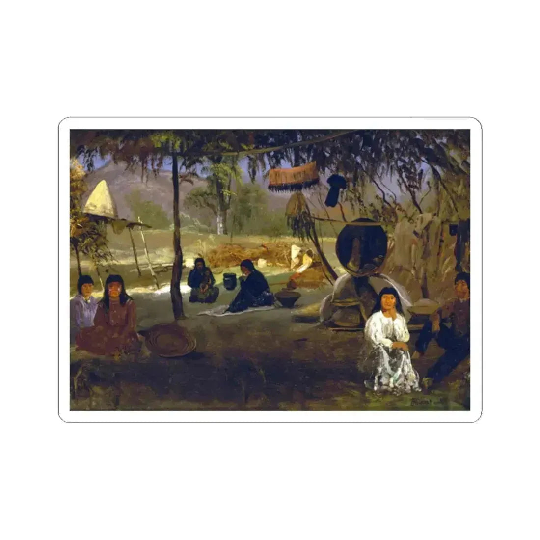 Albert Bierstadt - California Indian Camp (Native Americans in Art) STICKER Vinyl Kiss-Cut Decal 2 Inch White - The Sticker Space