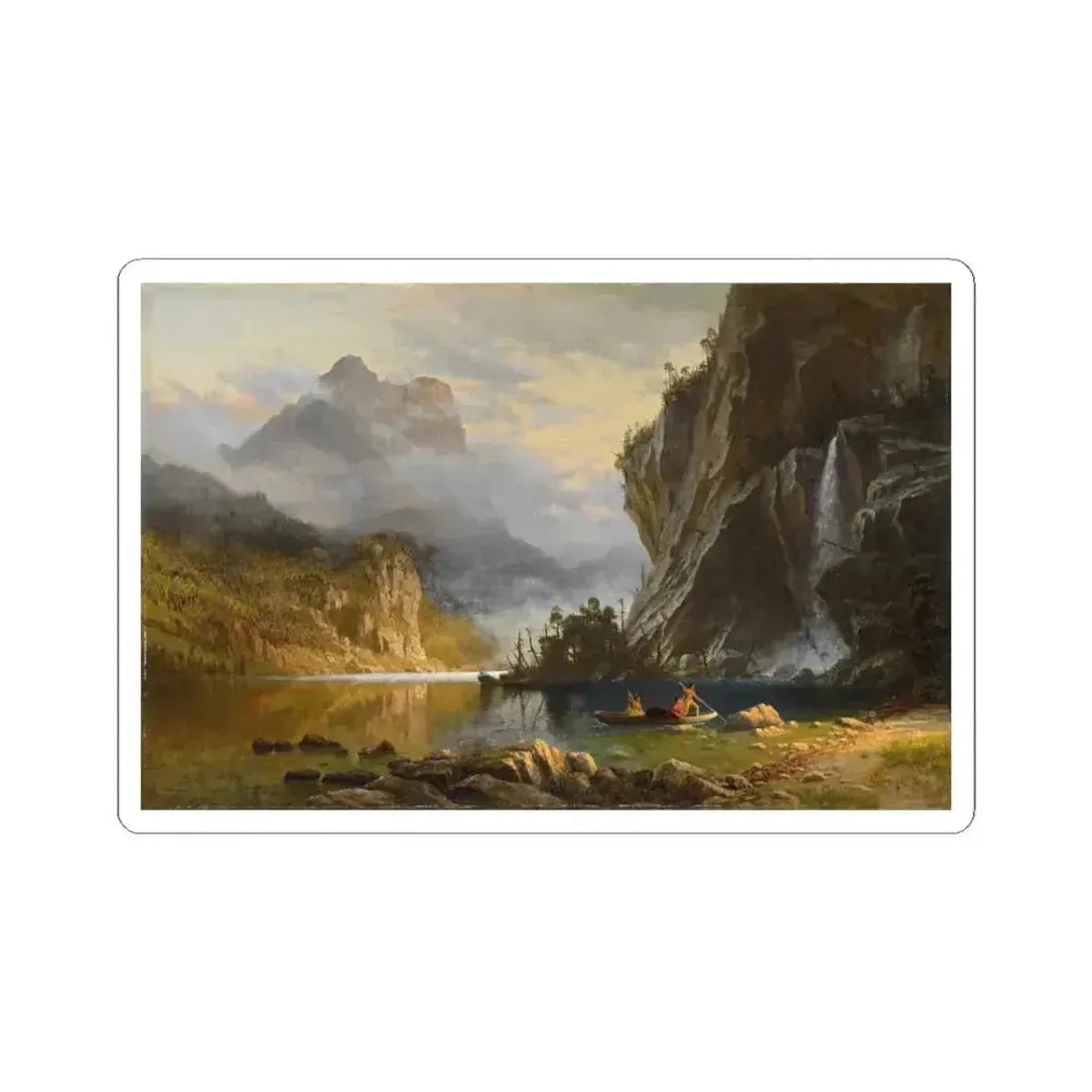 Albert Bierstadt - Indians Spear Fishing (Native Americans in Art) STICKER Vinyl Kiss-Cut Decal 3 Inch White - The Sticker Space
