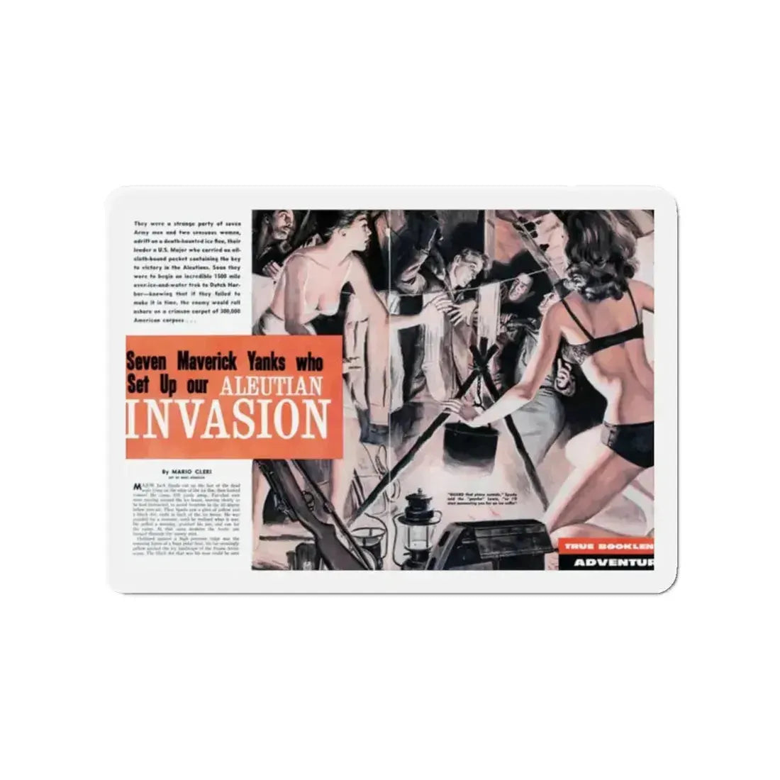 Aleutian Invasion, Male magazine, 1960 (Magazine Illustration) Refrigerator Magnet 2 Inch - The Sticker Space