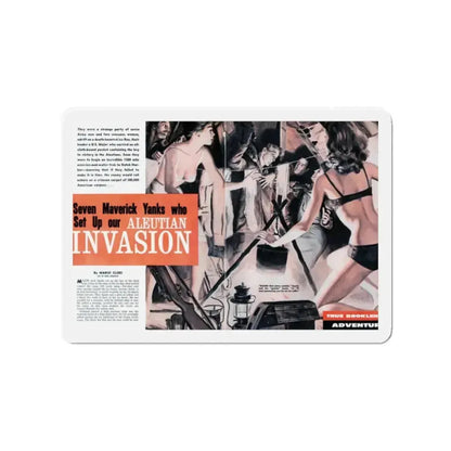 Aleutian Invasion, Male magazine, 1960 (Magazine Illustration) Refrigerator Magnet 2 Inch - The Sticker Space