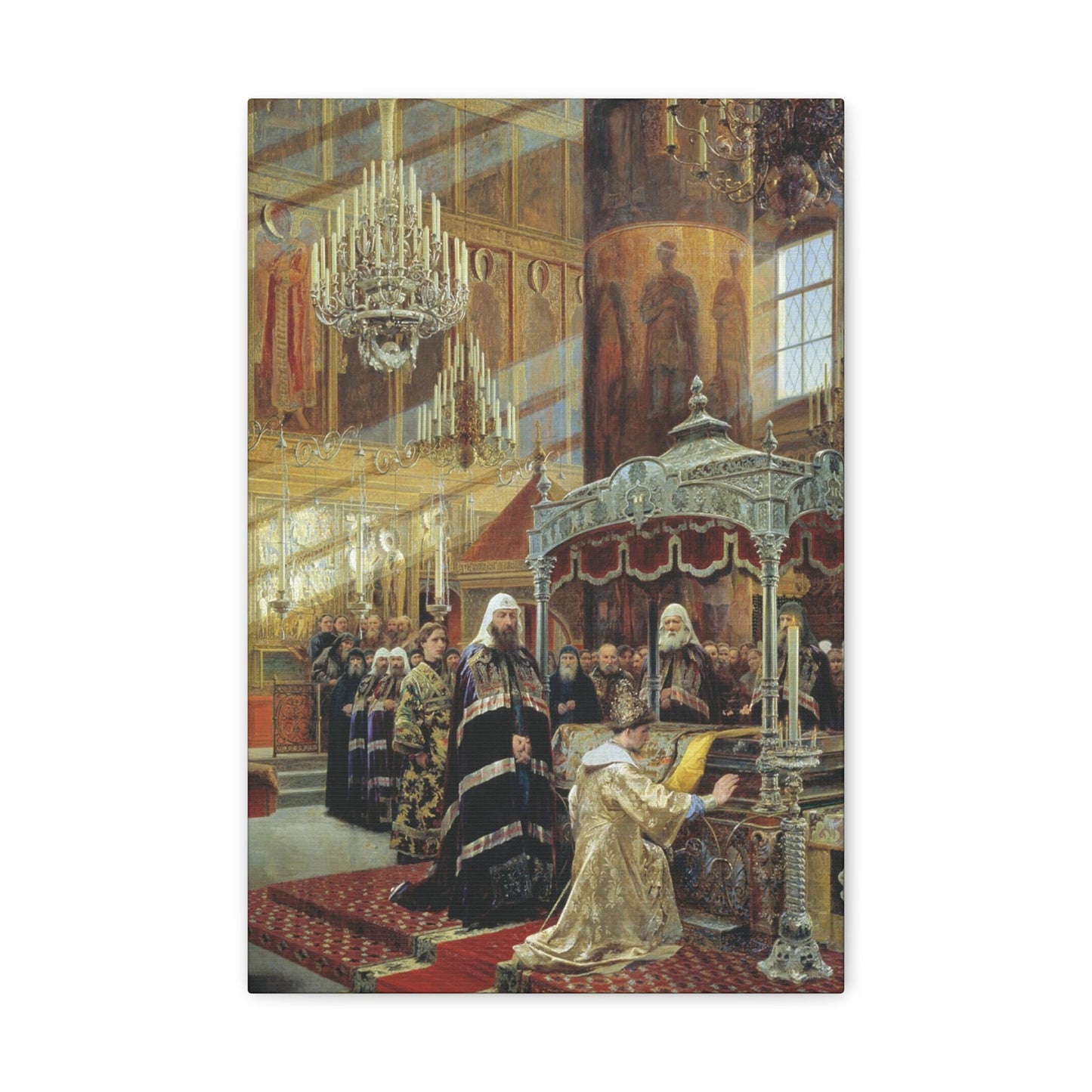 Alexander Dmitrievich Litovchenko (1835-1890) Young Tsar Alexis Praying Before the Relics of Metropolita - Canvas Wall Art-12" x 18"-The Sticker Space