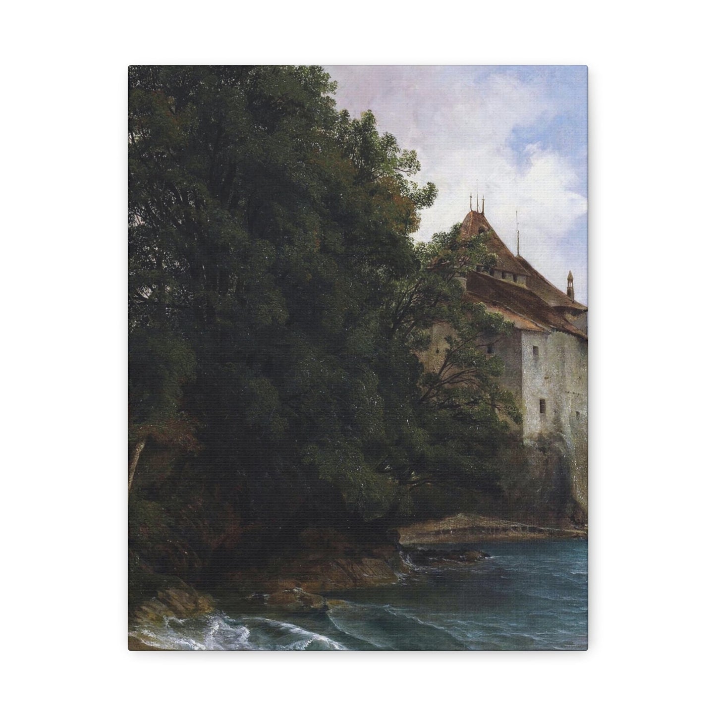 Alexandre Calame (1810-1864) Le Chateau de Chillon - Canvas Wall Art-11″ x 14″-The Sticker Space