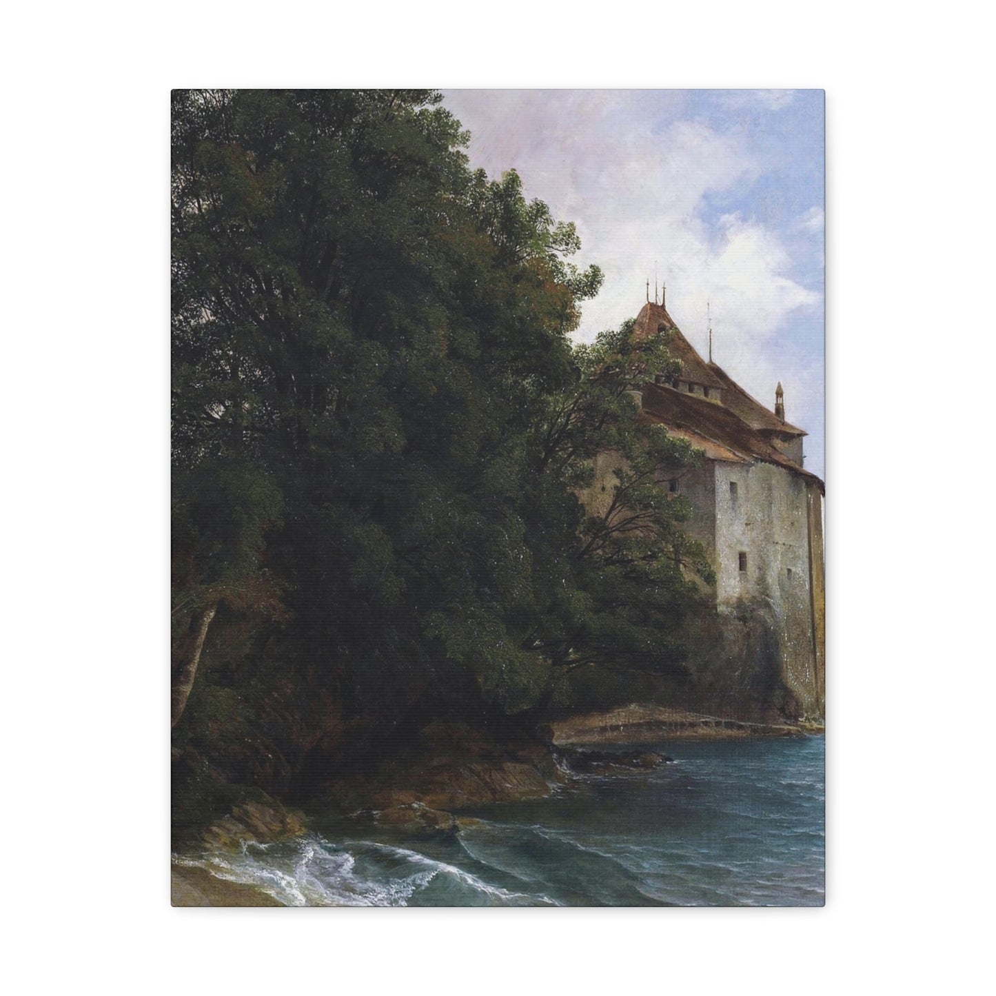 Alexandre Calame (1810-1864) Le Chateau de Chillon - Canvas Wall Art-16″ x 20″-The Sticker Space