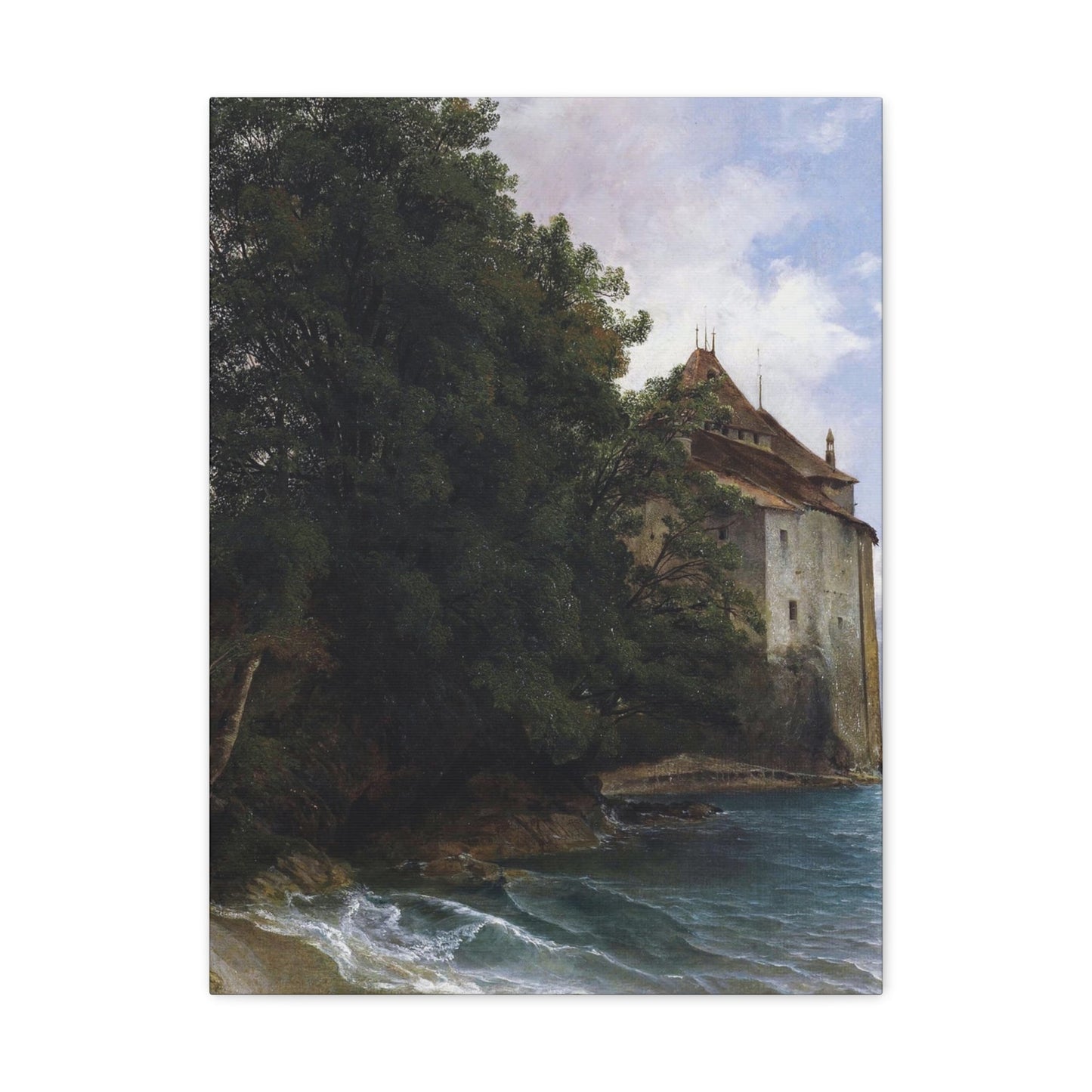 Alexandre Calame (1810-1864) Le Chateau de Chillon - Canvas Wall Art-18″ x 24″-The Sticker Space