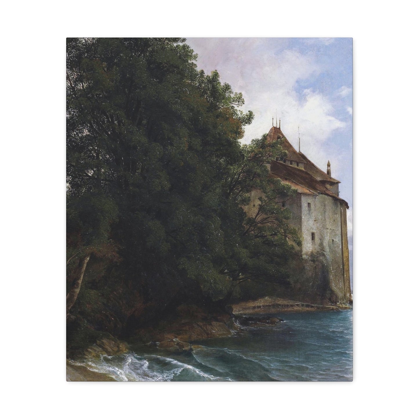 Alexandre Calame (1810-1864) Le Chateau de Chillon - Canvas Wall Art-20″ x 24″-The Sticker Space