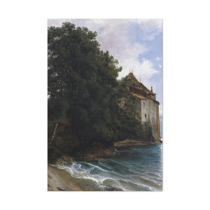 Alexandre Calame (1810-1864) Le Chateau de Chillon - Canvas Wall Art-24″ x 36″-The Sticker Space