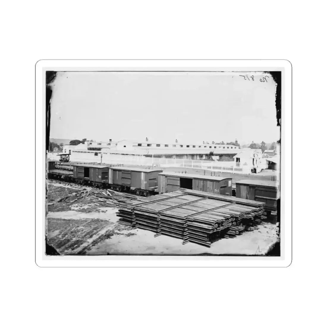 Alexandria, Virginia. Soldiers' Rest. (Railroad Boxcars Shown in Foreground) (U.S. Civil War) STICKER Vinyl Kiss-Cut Decal 2 Inch White - The Sticker Space