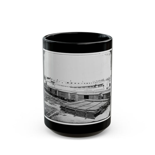 Alexandria, Virginia. Soldiers' Rest. (Railroad Boxcars Shown In Foreground) (U.S. Civil War) Black Coffee Mug-15oz-The Sticker Space