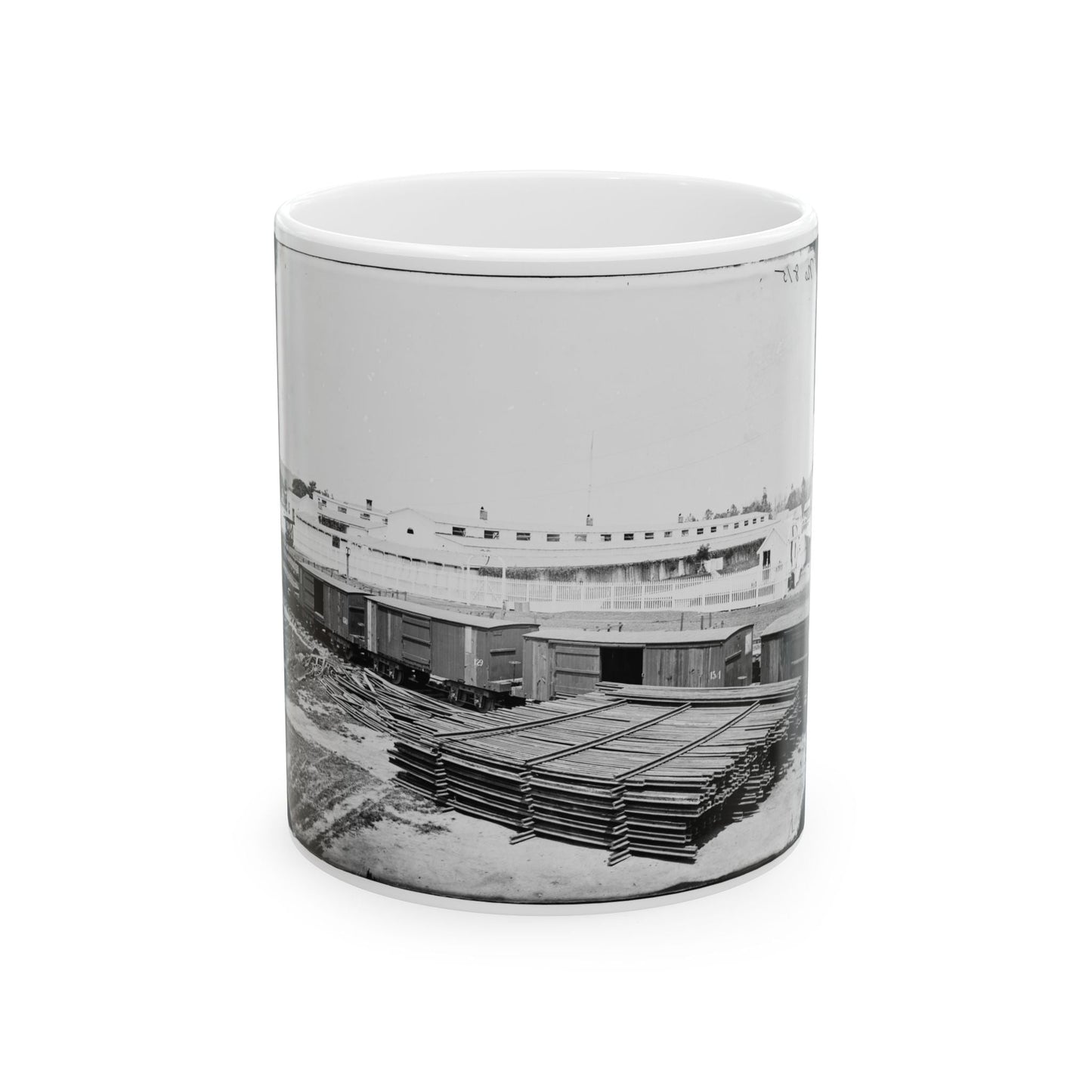 Alexandria, Virginia. Soldiers' Rest. (Railroad Boxcars Shown In Foreground) (U.S. Civil War) White Coffee Mug-11oz-The Sticker Space