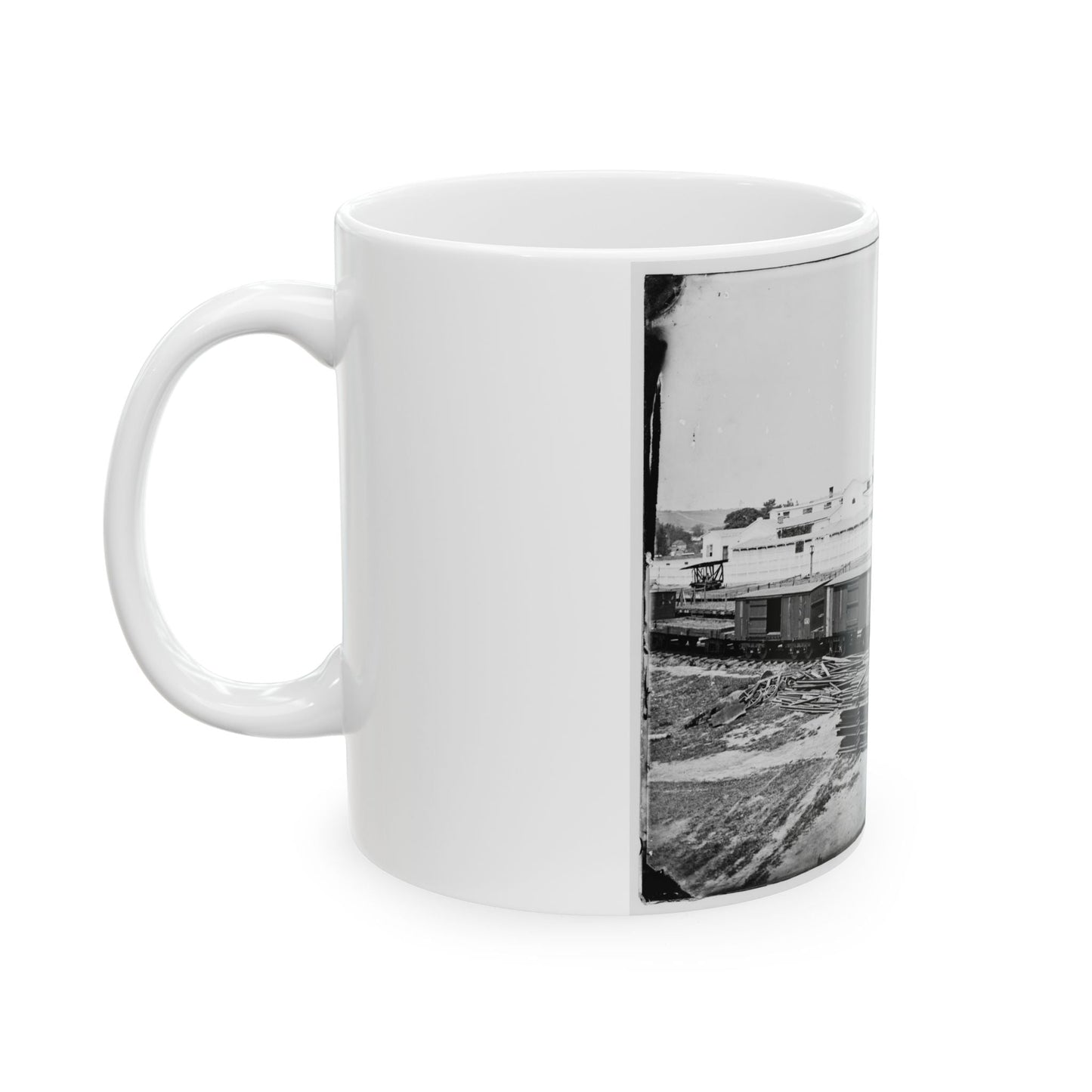 Alexandria, Virginia. Soldiers' Rest. (Railroad Boxcars Shown In Foreground) (U.S. Civil War) White Coffee Mug-The Sticker Space