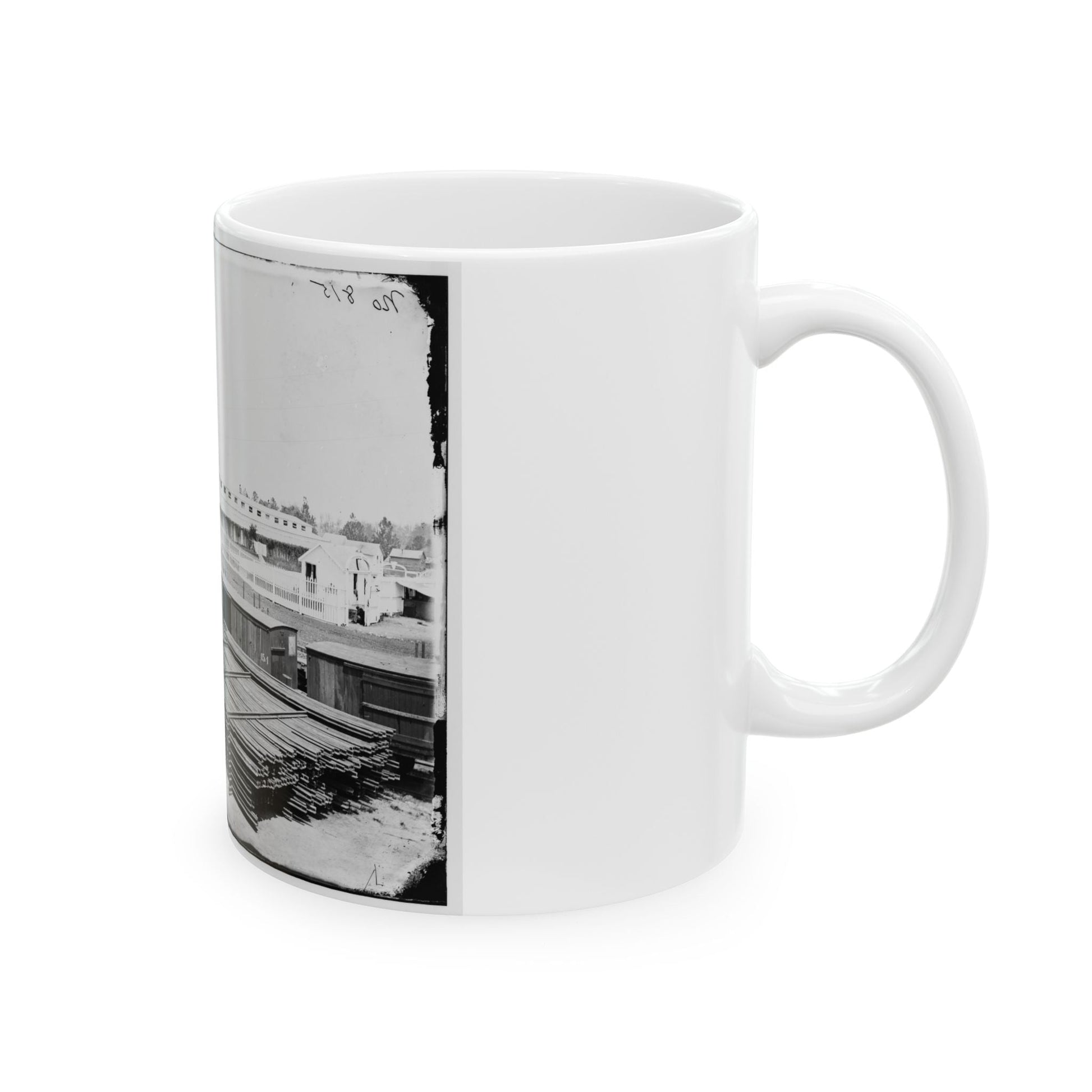 Alexandria, Virginia. Soldiers' Rest. (Railroad Boxcars Shown In Foreground) (U.S. Civil War) White Coffee Mug-The Sticker Space