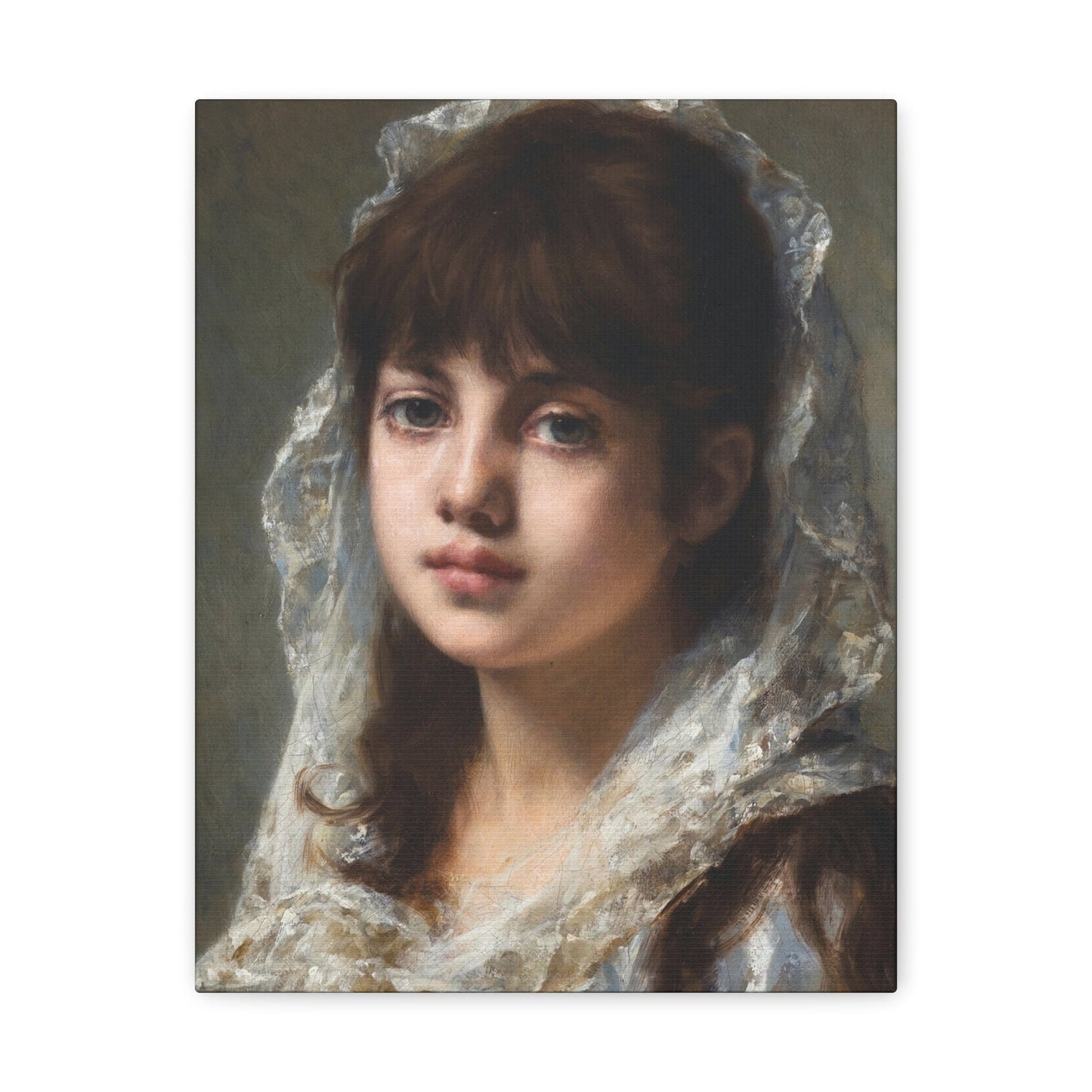 Alexei Alexeevich Harlamoff (1840-1925) Portrait of a Young Girl Wearing a White Veil - Canvas Wall Art-11″ x 14″-The Sticker Space