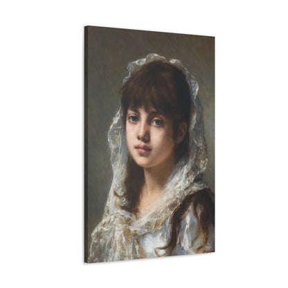 Alexei Alexeevich Harlamoff (1840-1925) Portrait of a Young Girl Wearing a White Veil - Canvas Wall Art-The Sticker Space