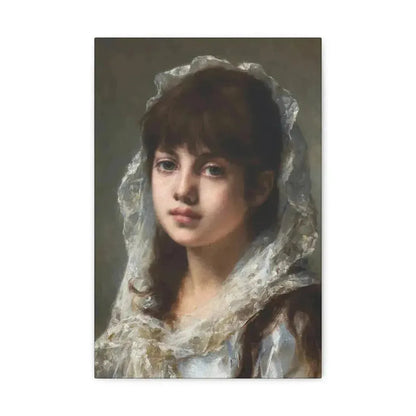 Alexei Alexeevich Harlamoff (1840-1925) Portrait of a Young Girl Wearing a White Veil - Canvas Wall Art 12" x 18" 1.25" - The Sticker Space