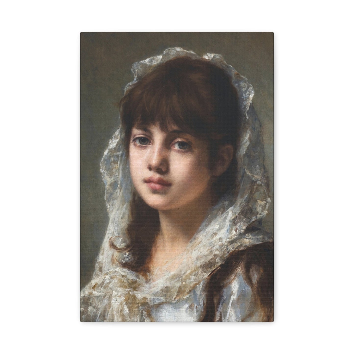 Alexei Alexeevich Harlamoff (1840-1925) Portrait of a Young Girl Wearing a White Veil - Canvas Wall Art-12" x 18"-The Sticker Space