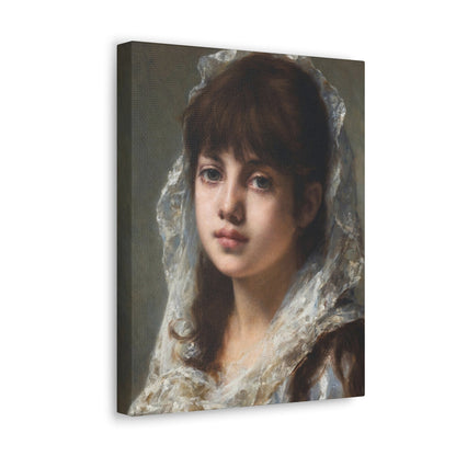 Alexei Alexeevich Harlamoff (1840-1925) Portrait of a Young Girl Wearing a White Veil - Canvas Wall Art-The Sticker Space