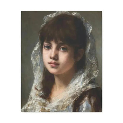 Alexei Alexeevich Harlamoff (1840-1925) Portrait of a Young Girl Wearing a White Veil - Canvas Wall Art 16″ x 20″ 1.25" - The Sticker Space