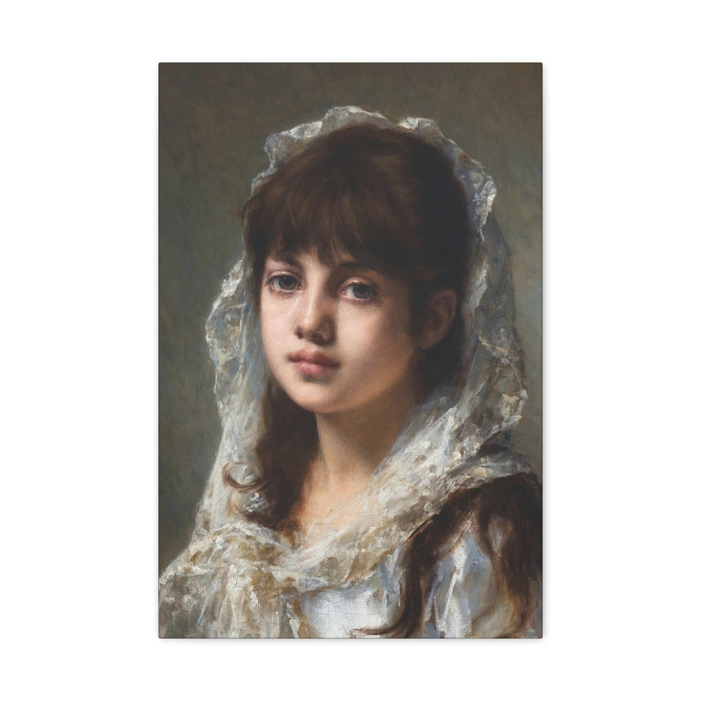 Alexei Alexeevich Harlamoff (1840-1925) Portrait of a Young Girl Wearing a White Veil - Canvas Wall Art-16″ x 24″-The Sticker Space