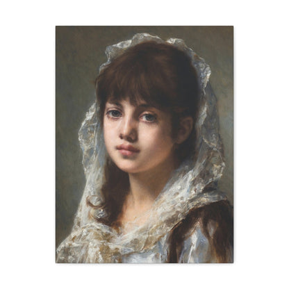 Alexei Alexeevich Harlamoff (1840-1925) Portrait of a Young Girl Wearing a White Veil - Canvas Wall Art-18″ x 24″-The Sticker Space