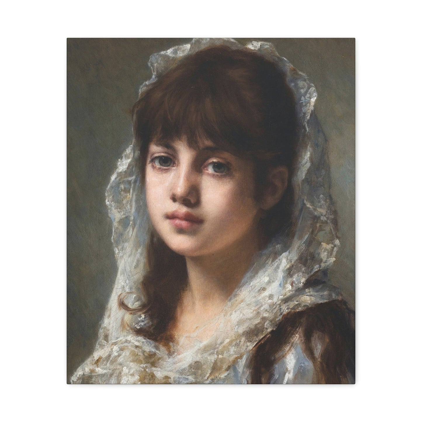 Alexei Alexeevich Harlamoff (1840-1925) Portrait of a Young Girl Wearing a White Veil - Canvas Wall Art-20″ x 24″-The Sticker Space